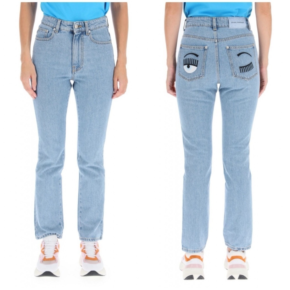 Chiara Ferragni Flirting Pockets Embroidered Slim Jeans Classic Blue Sz 27